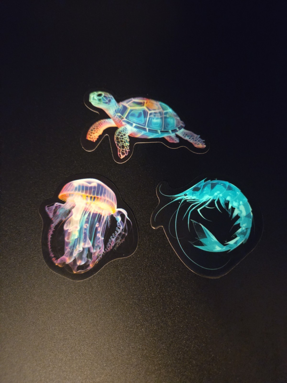 Ocean Themed Glow In The Dark Stickers!! Vinyl Waterproof – Turtle Shrimp Jelly