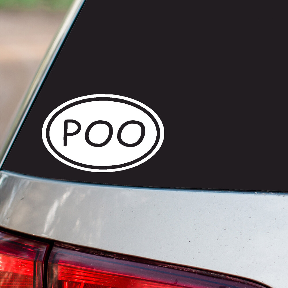 Poo Sticker Poop Crap Jokes Funny oval euro chrome & regular vinyl color choices