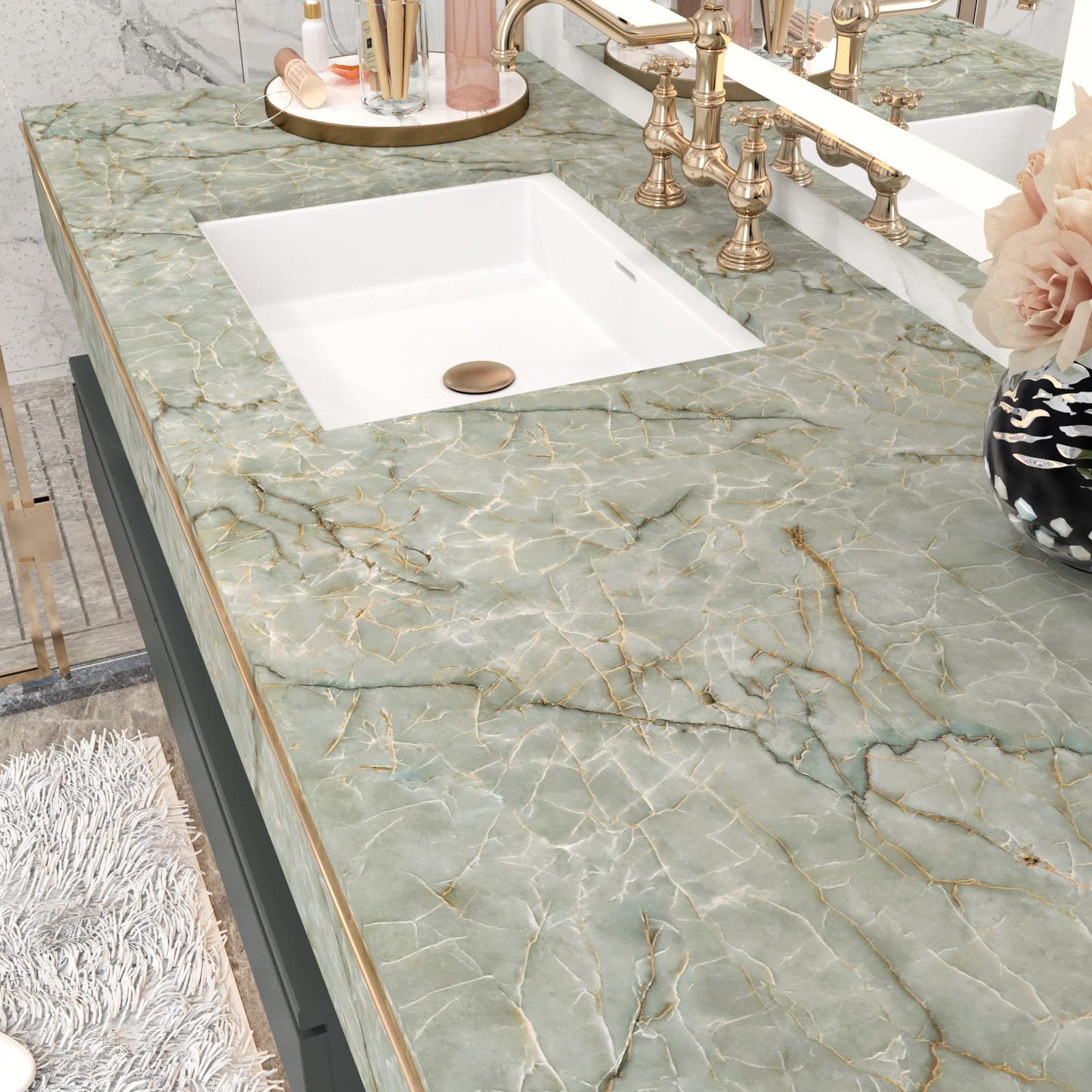 Vinyl 15.8" x 472" Green Marble Contact Paper for Cabinets Counter Top Waterp…
