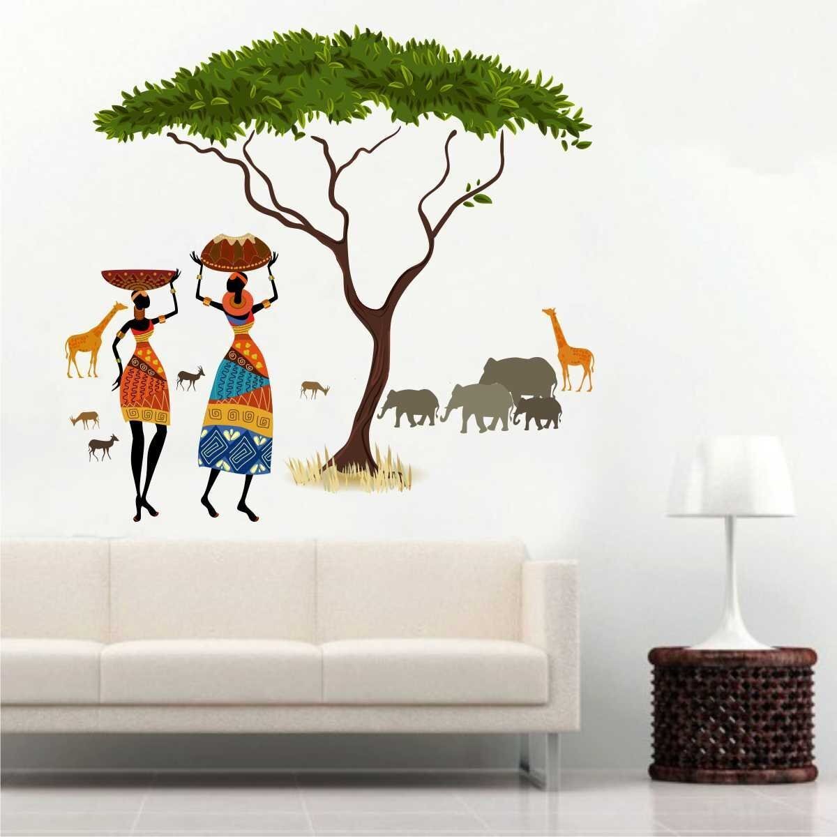 Wall Sticker Artistic Tribal Ladies With Animal Nature Home & Room Décor