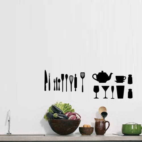 Cooking Tool Set Vinyl Decal Sticker for Kitchen Wall Window Door Fridge Decor
