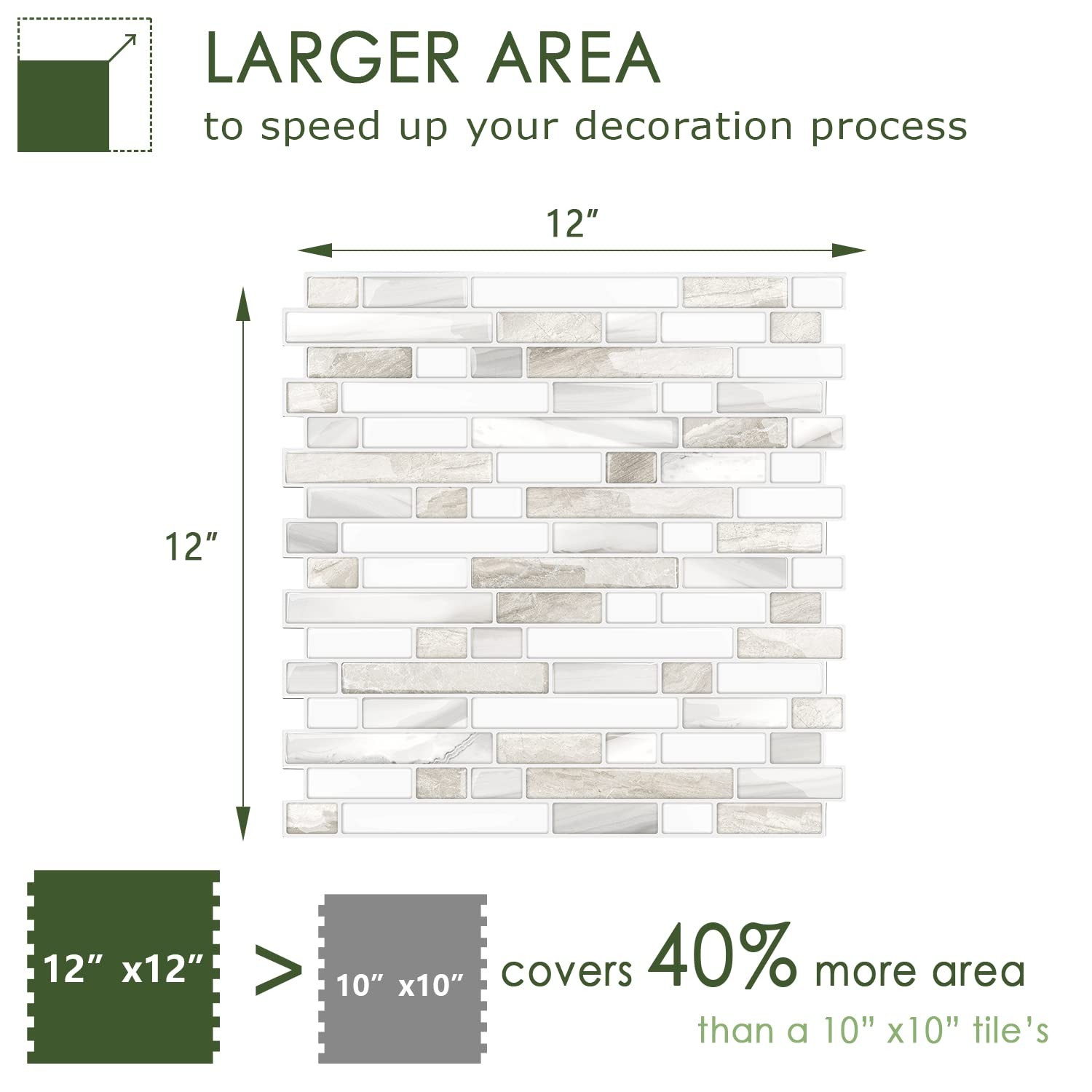 Peel & Stick Tile Backsplash for Kitchen/Bathroom, Beige & White, 12"x12", 10…