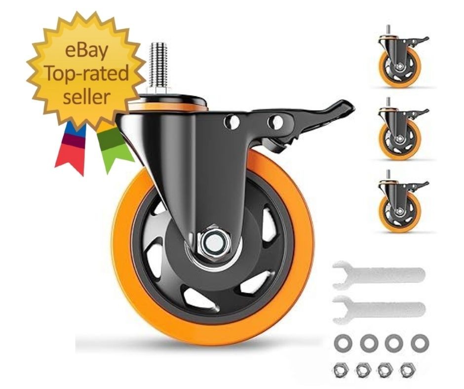 3 Inch Caster Wheels 2200Lbs, Threaded Stem Casters Set of 4 Heavy Duty, 1/2"-13