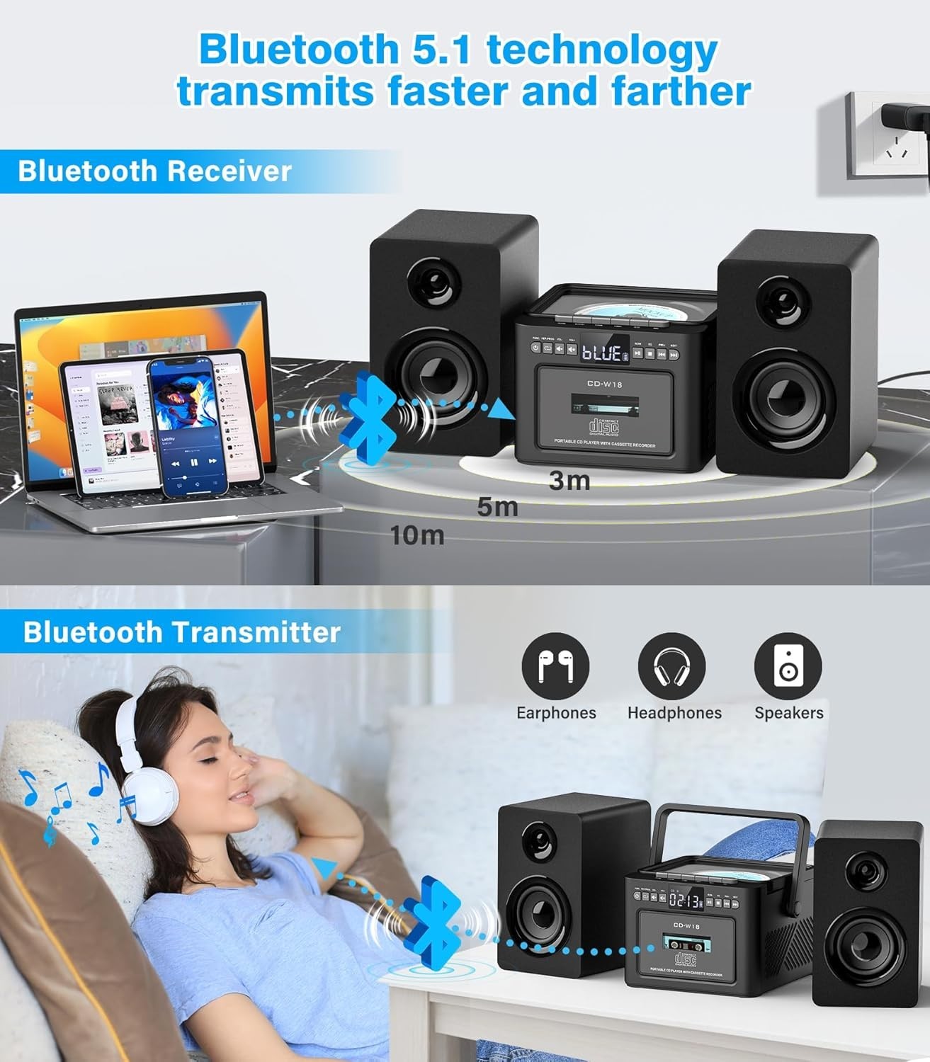 Stereo System for Home with Boombox CD and Cassette Player Combo, 40W Home Stere