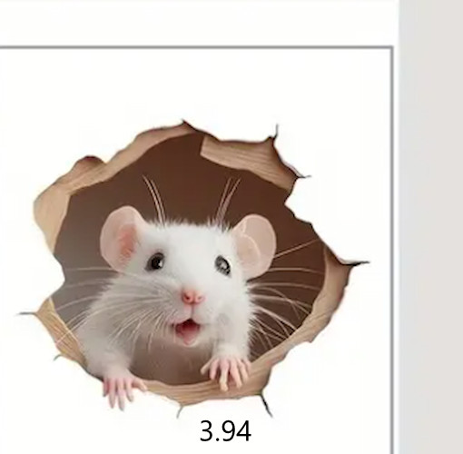 Realistic White Cute Mouse B Rat Rodent Wall Sticker Realistic Decal Kitchen
