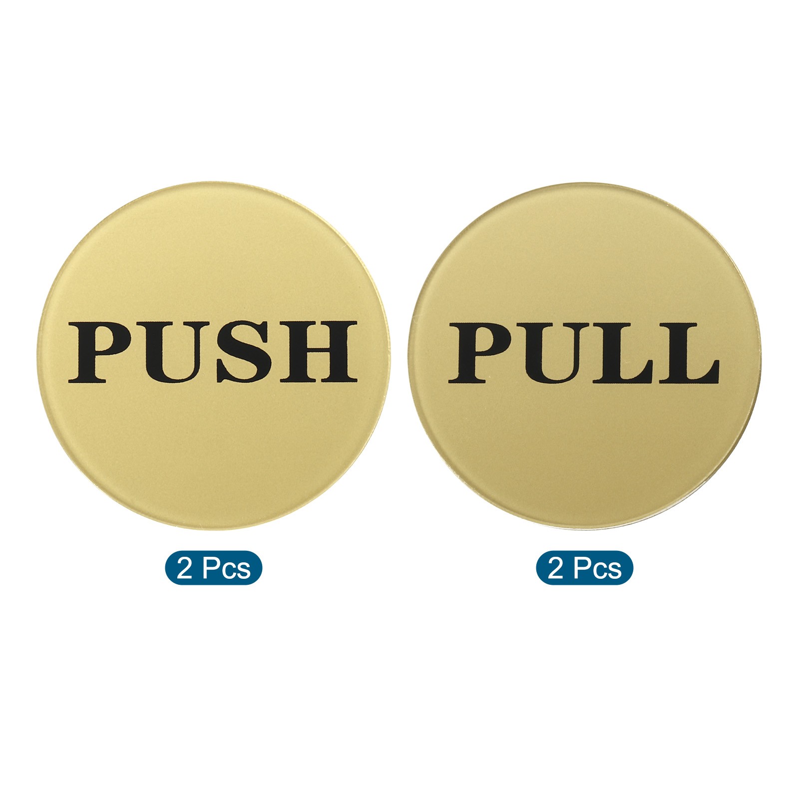 4Pcs Push Pull Door Sign Adhesive Round Acrylic Wall Sticker Marker Golden