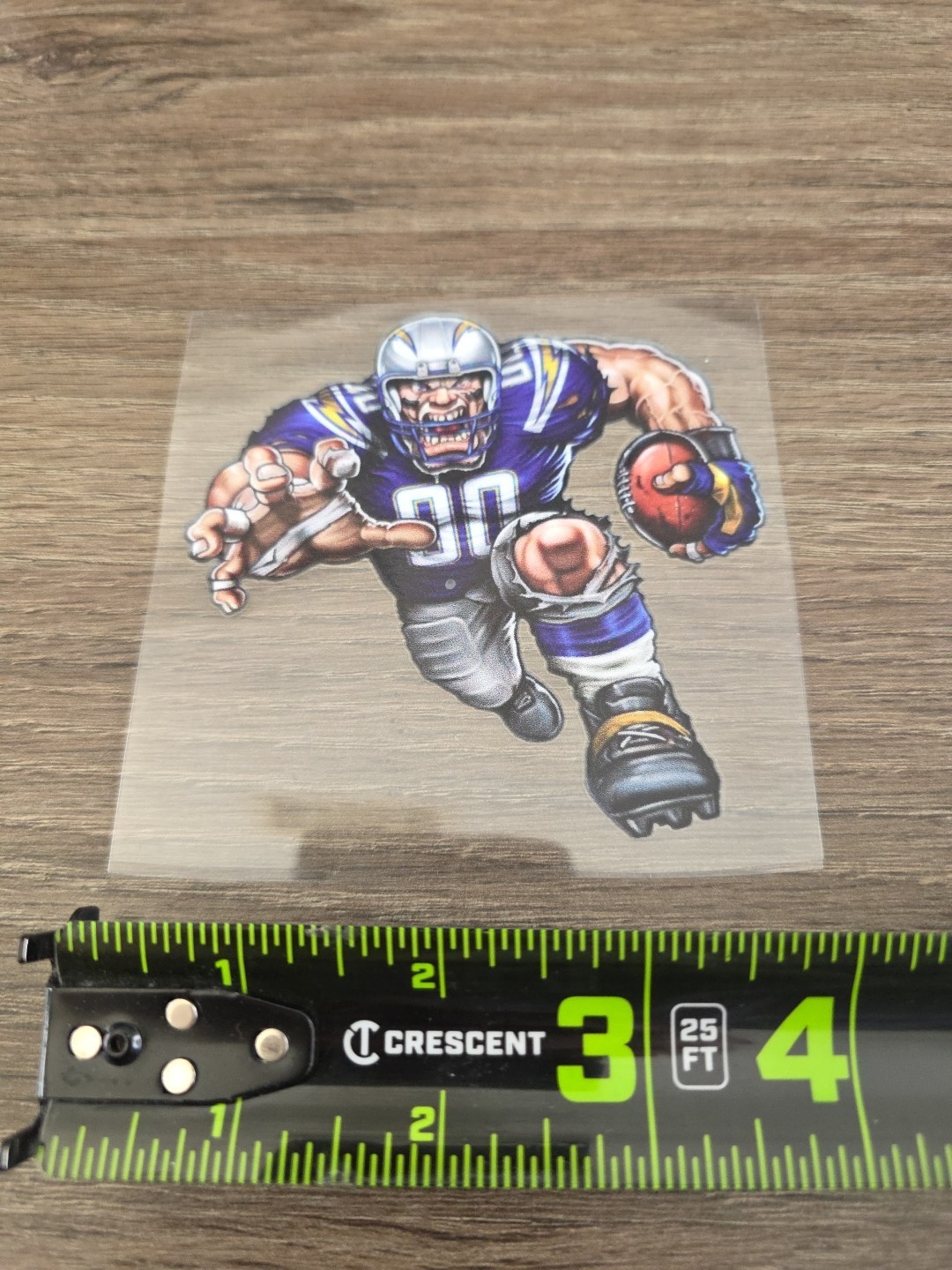 San Diego Charger Running Football Player Raised UV DTF Decal 4in X 4in.