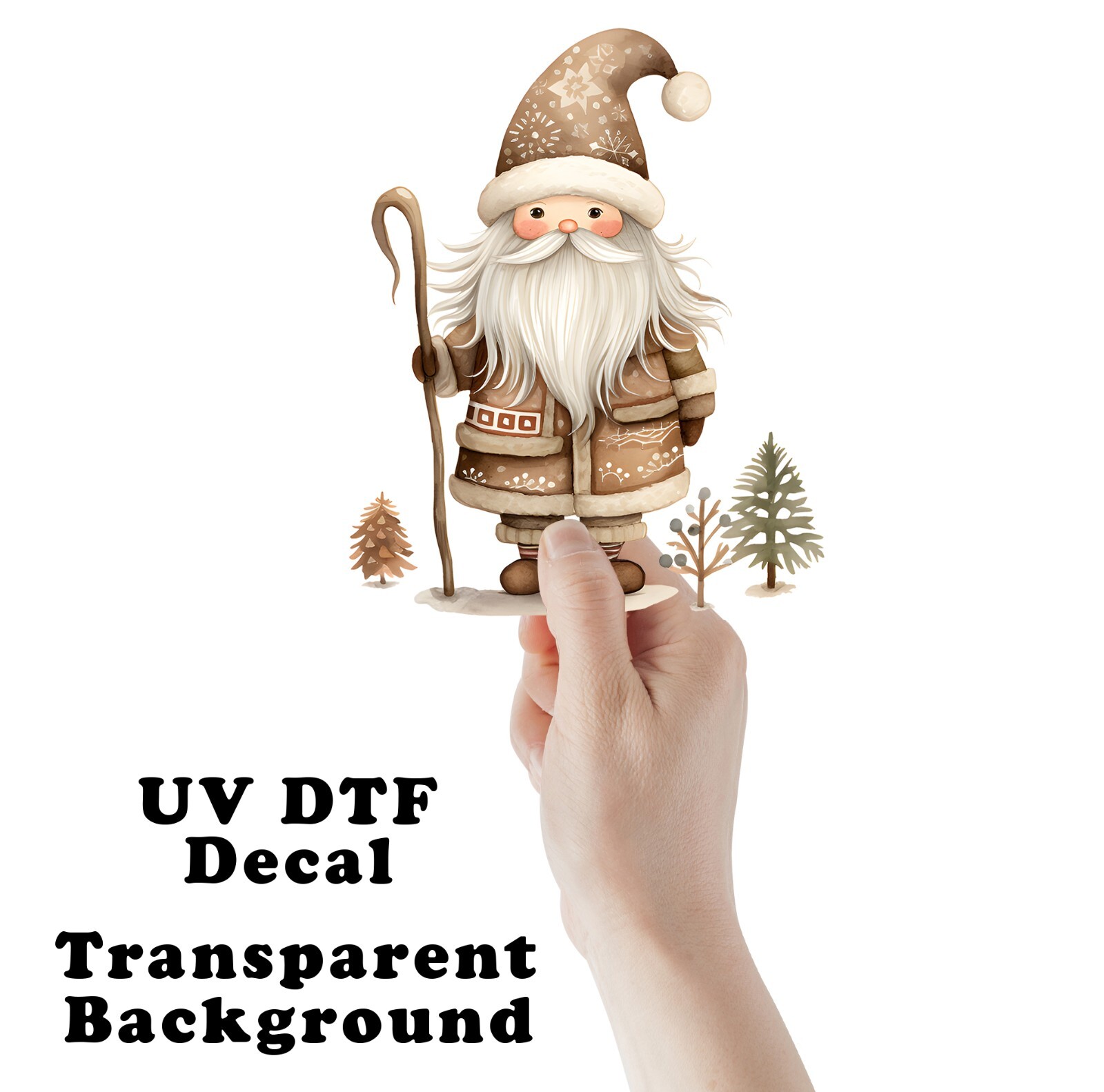 Neutral Christmas Folk Art Santa UV DTF Sticker Transparent Decal