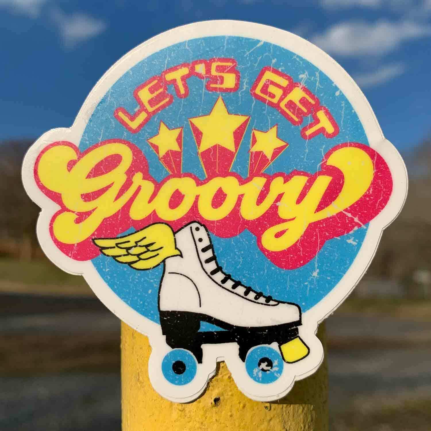 Groovy Premium Stickers & Magnets / Winged Roller Skate, Retro Style