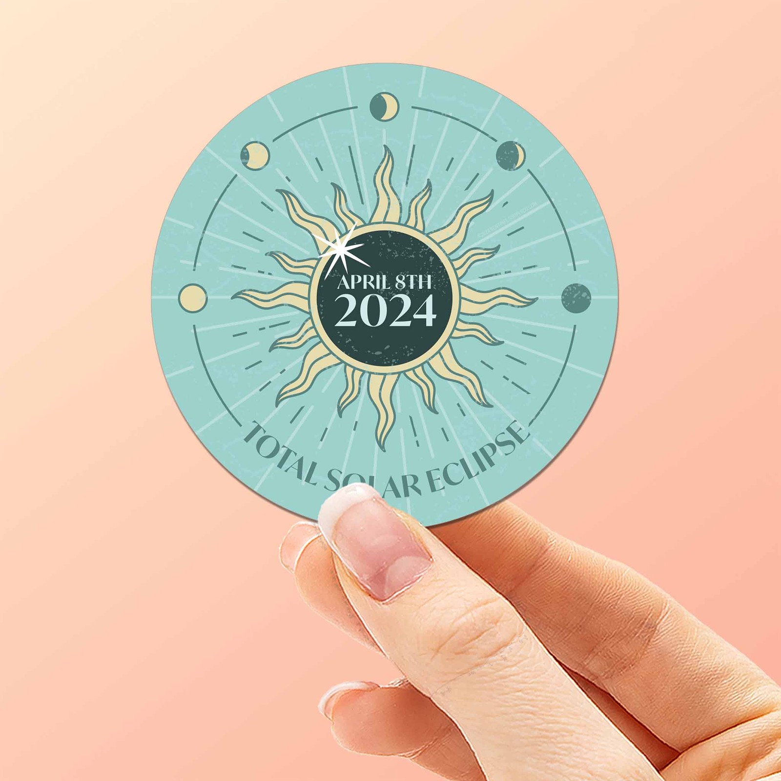 2024 Solar Eclipse Sticker, Mint Green- Cute Decal for Water Bottle or Laptop