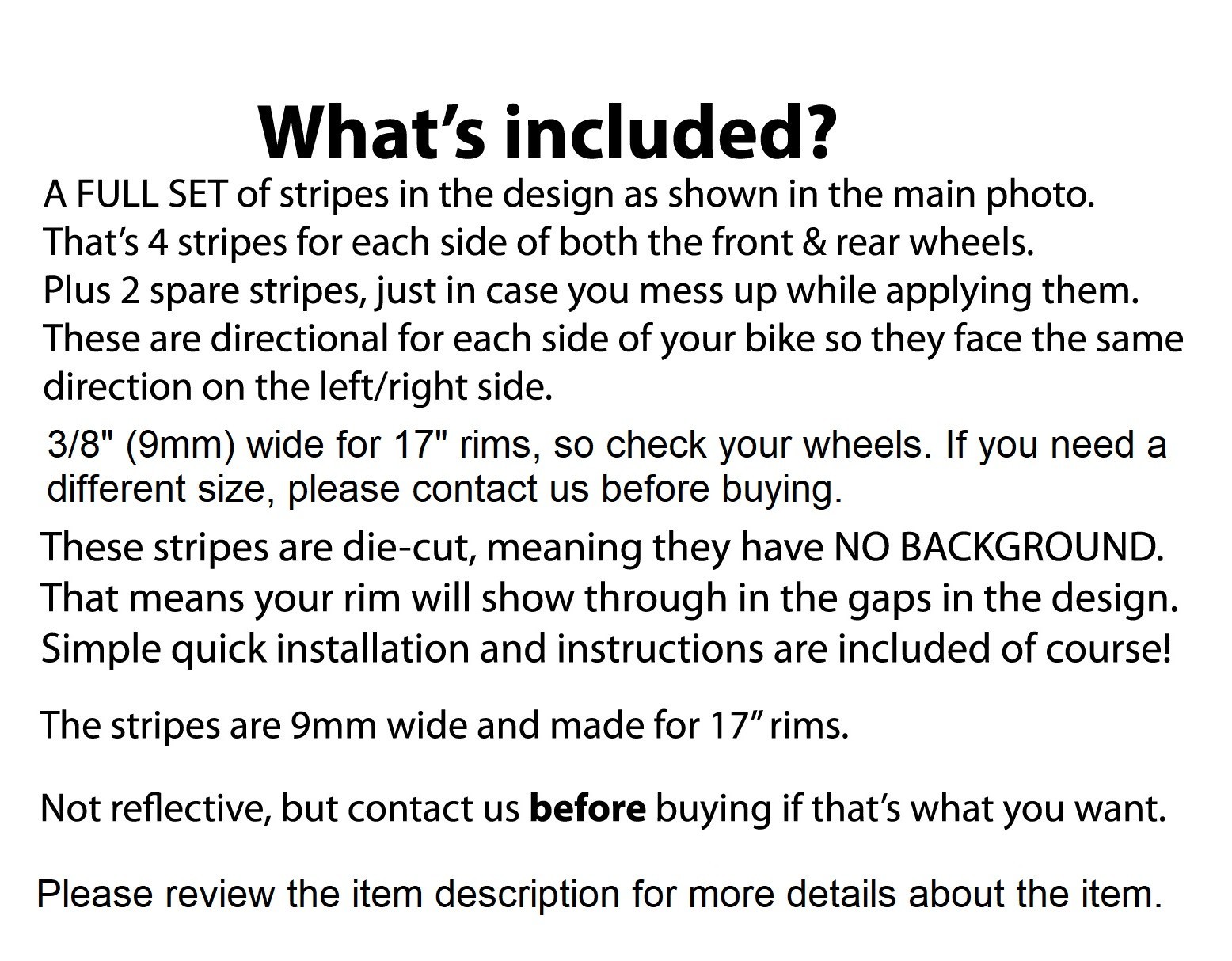 CUSTOM MOTORCYCLE RIM STRIPE WHEEL DECAL TAPE KAWASAKI NINJA EX250 EX500 ZZR600