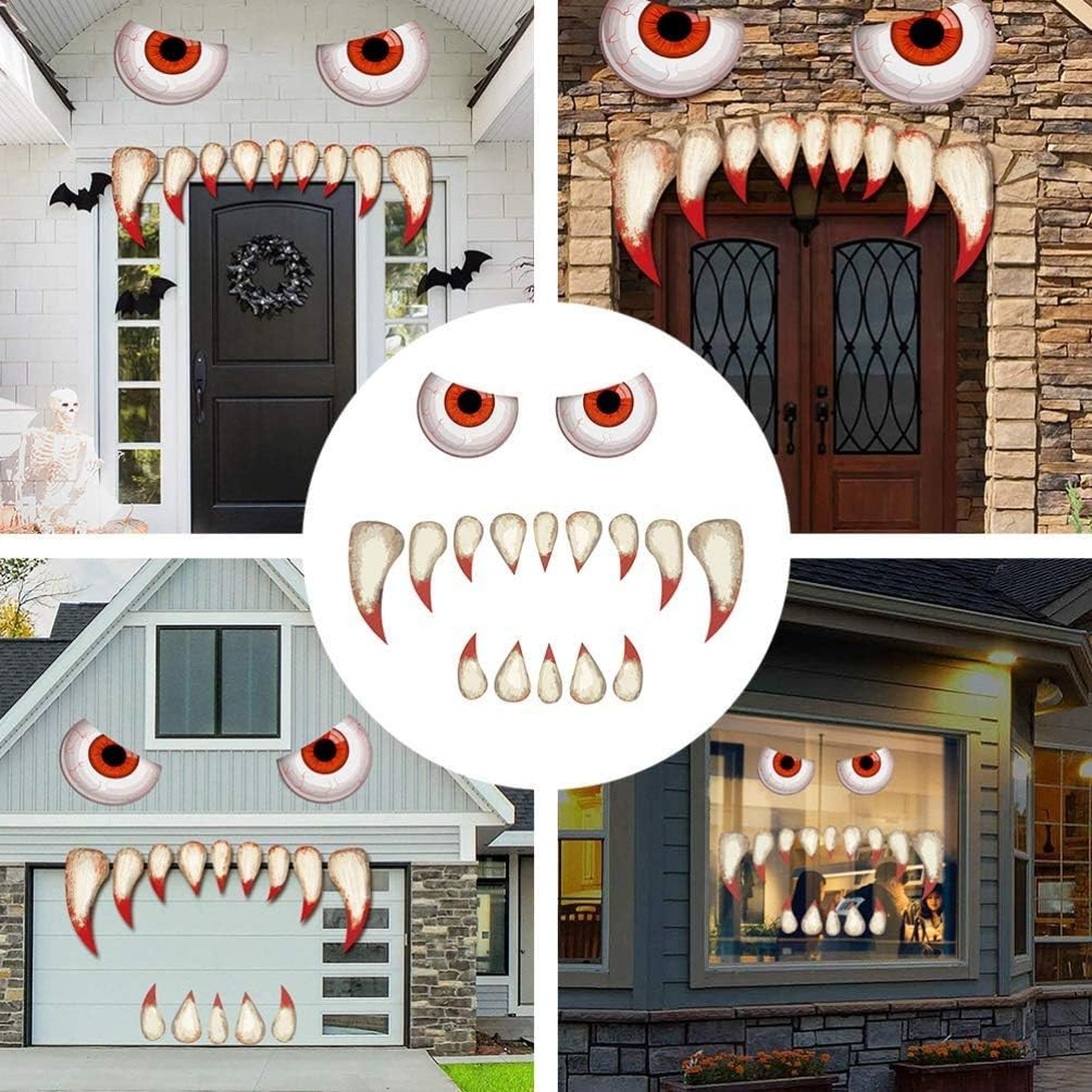Monster Face Door Stickers – Garage & Archway Halloween Decorations, Haunted Hou
