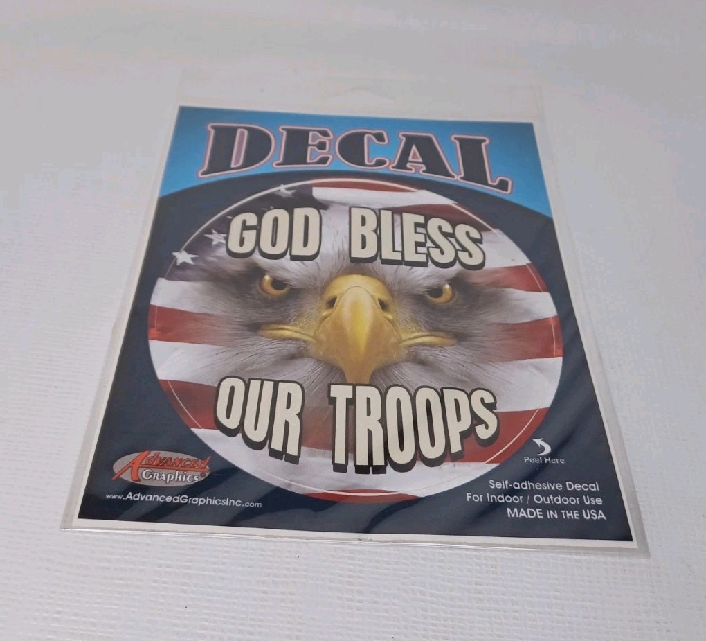 God Bless Our Troops Eagle American Flag Vinyl Decal Sticker Advanced Graphics