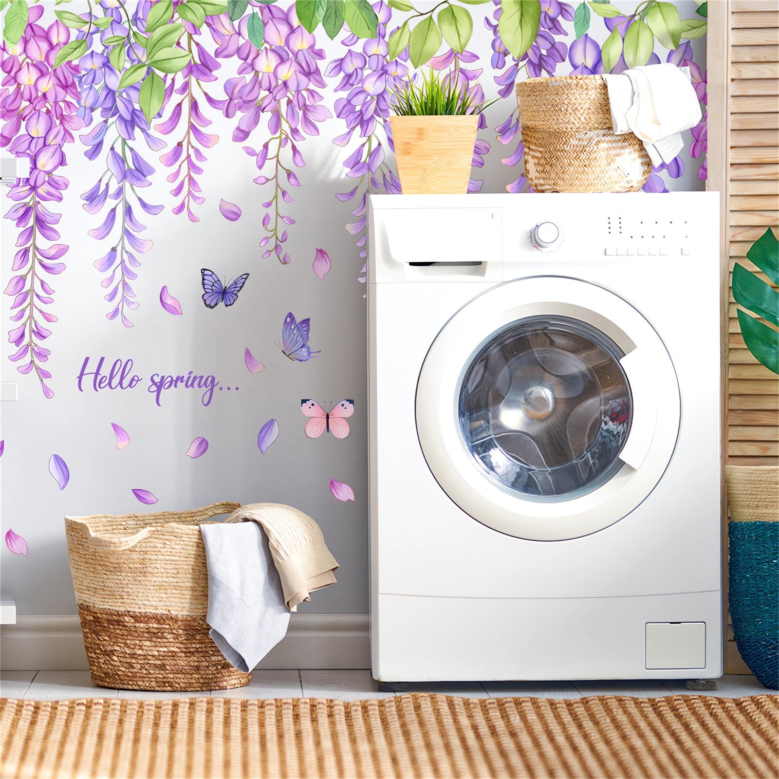Purple Hanging Vine Butterfly Wall Stickers, sacinora Floral Art a