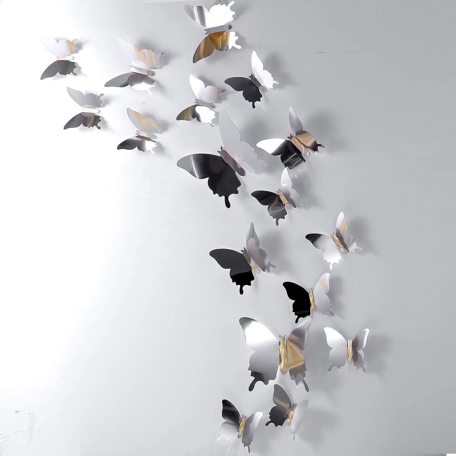 48 Pieces DIY Mirror Butterfly Combination 3D 48 Count (Pack of 1), Silver