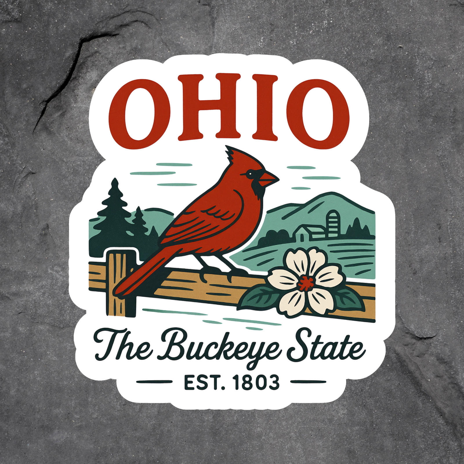 Ohio Sticker Vinyl Decal Cardinal Bird Buckeye State Farm Nature Wildlife