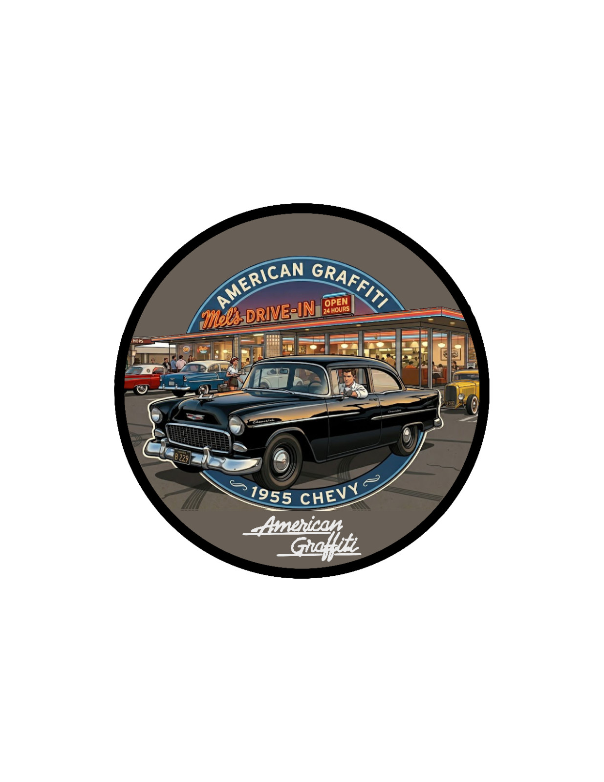 Car Classics – American Graffiti '55 Chevy 4" Handmade Vinyl Decal Cooler Laptop