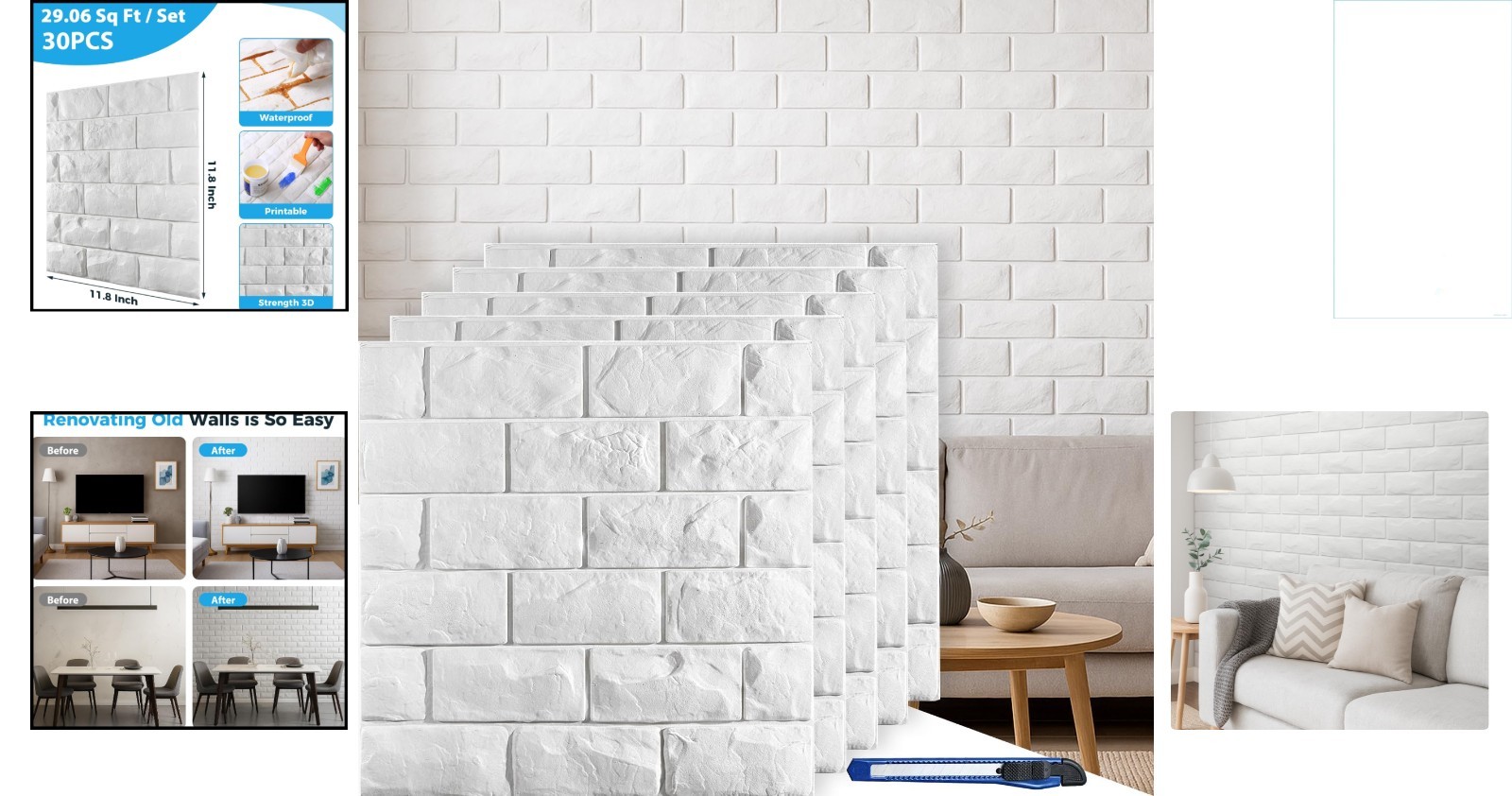 Lightweight 3D Brick Foam Panels – Elegant Self-Stick Wall Covering Solution