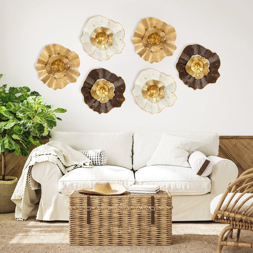 Elegant 12” Gold Metal Flower Wall Art – Abstract 3-Piece Set for Home