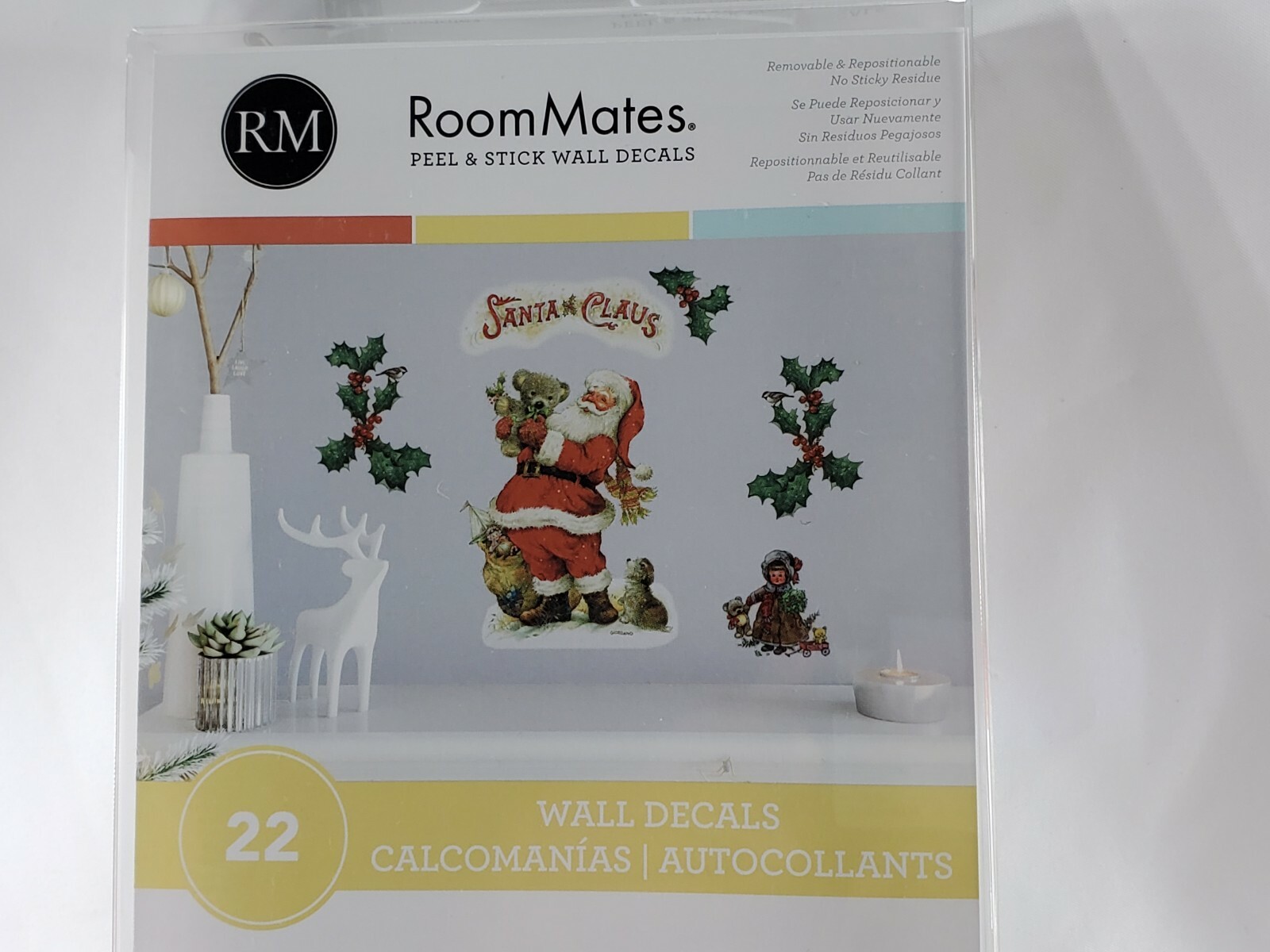 22 Pcs Santa Peel & Stick Wall Decals Set Peel and Stick Christmas Decorations