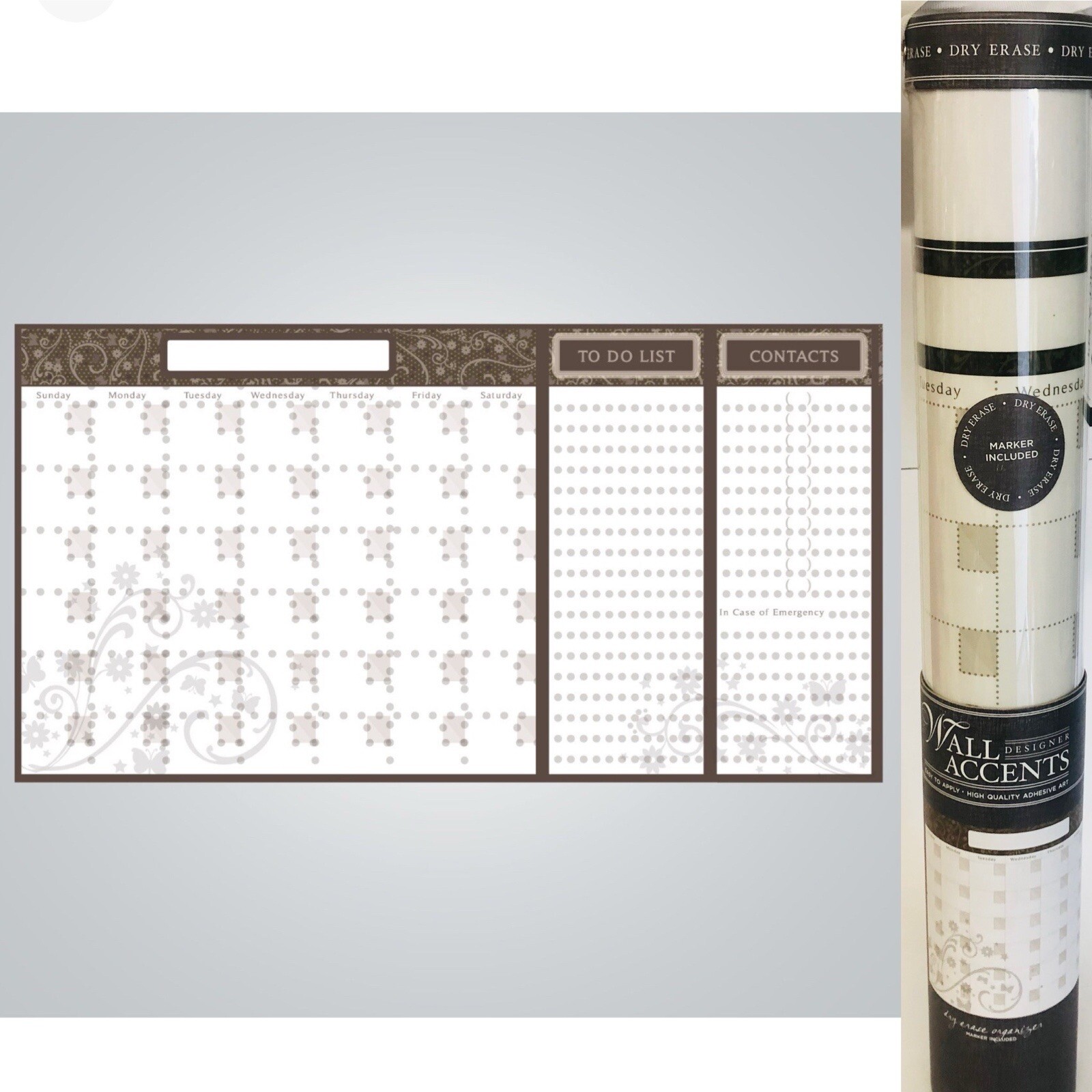 DCWV Decal Wall Art Organizer Calendar Notes , Peel-Stick Dry Erase, Brown
