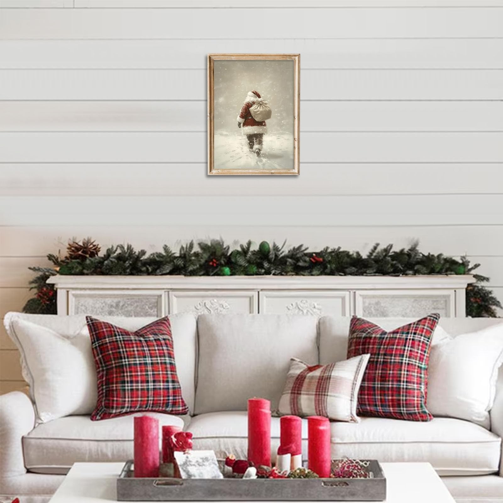 Uniro Christmas Wall Art Prints, Vintage Christmas Decor, Neutral Santa Claus…