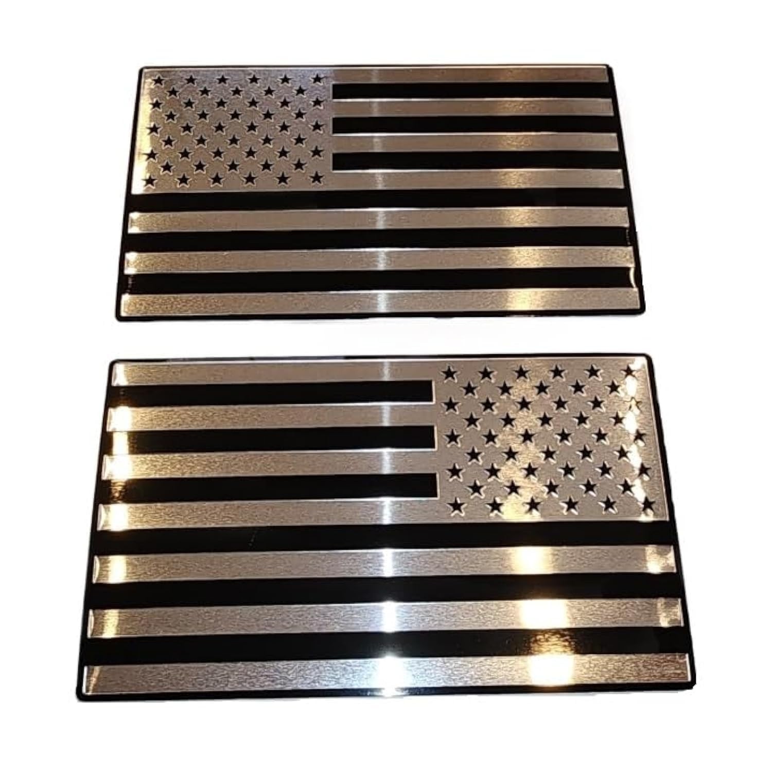 (Set of Two) 3"X5" Chrome and Black Aluminum Embossed Left & Right American Flag