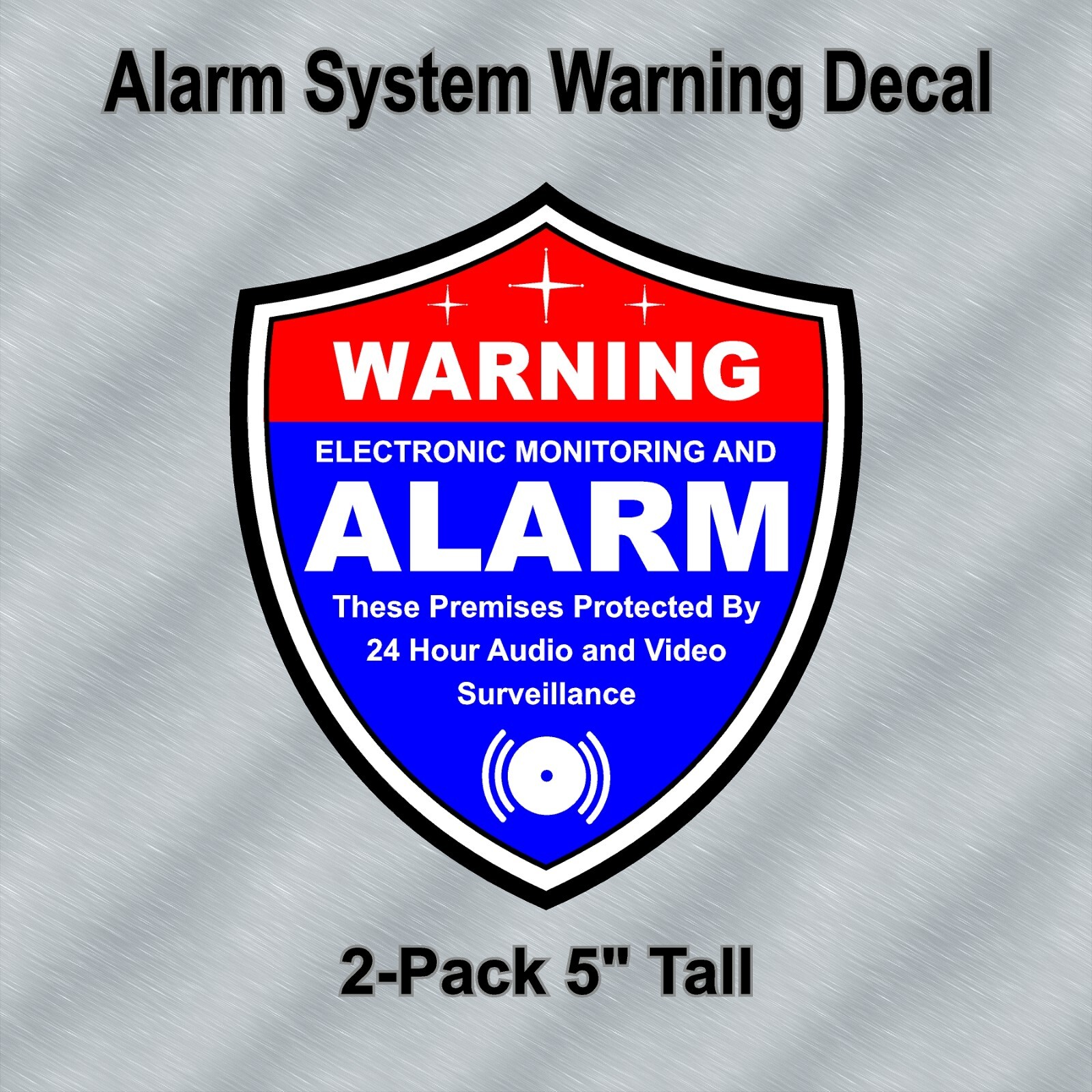 2-Pack Alarm System Warning Decals 5" Shield Shape Red White and Blue for Window