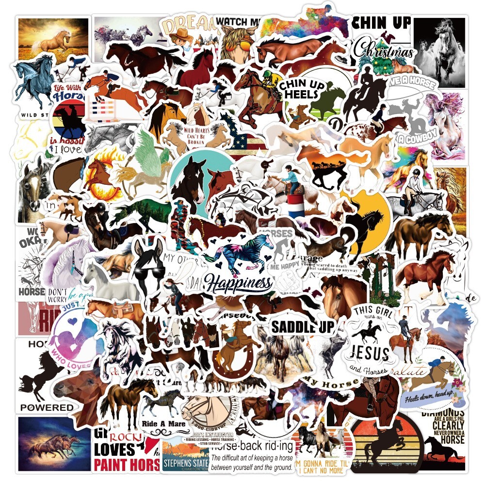 100pcs HORSE Stickers, Horse Merch,Water Bottle Laptop No Residue Stickers, #092