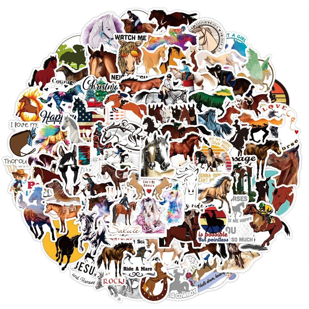 100pcs HORSE Stickers, Horse Merch,Water Bottle Laptop No Residue Stickers, #092