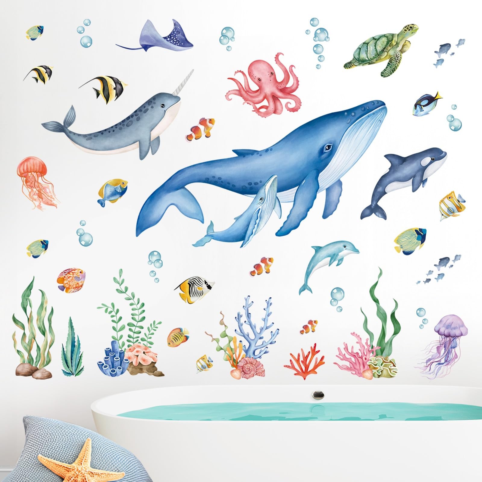 Under The Sea Wall Stickers Ocean Fish Whale Seaweed Peel and Stick Wall Art …