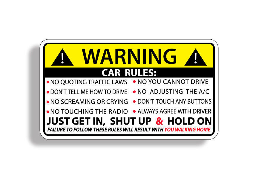 Car Safety Warning Rules Sticker
