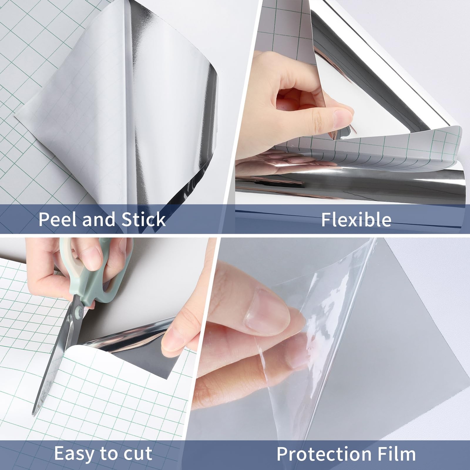 Large Mirror Stickers for Walls 24"x394" Self Adhesive Silver Contact Paper P…