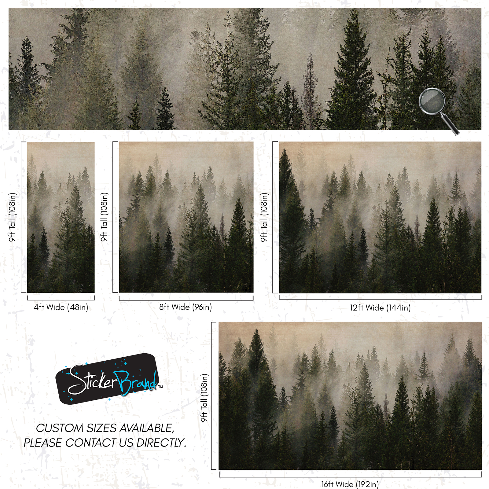 Misty Pine Tree Forest Landscape Wallpaper. Peel and Stick Wall Mural. Self Adhe