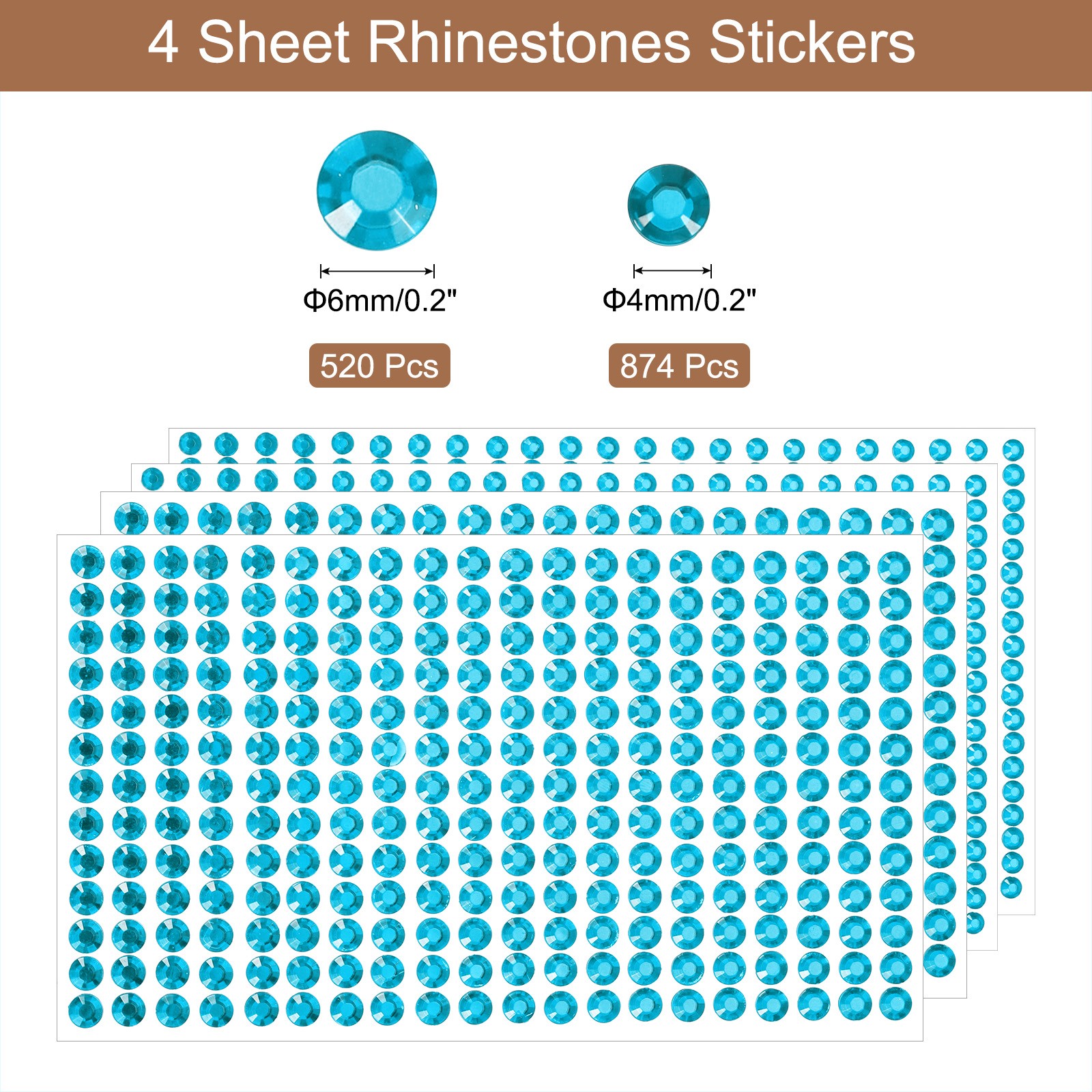 1394Pcs 4mm/6mm Self-Adhesive Rhinestone Stickers for Craft (4 Sheet Blue)