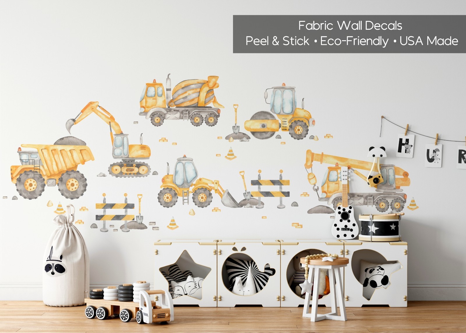 Construction Truck Wall Decal Set Transportation Kids Boys Room Nursery Decor
