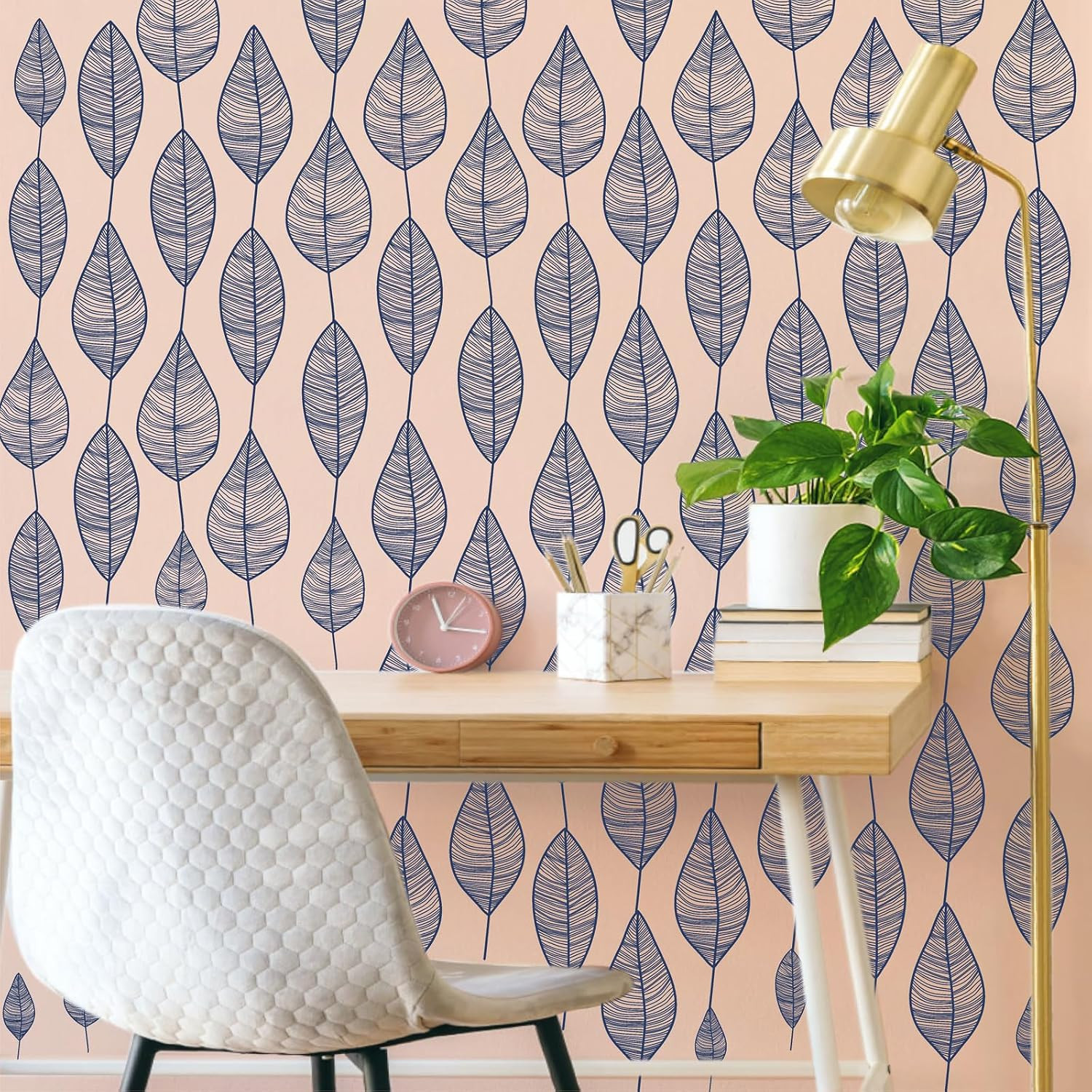 Stripy Leaf Wall Stickers Botanical Leaf Sticker Modern Blue Leaves Decals | Pla