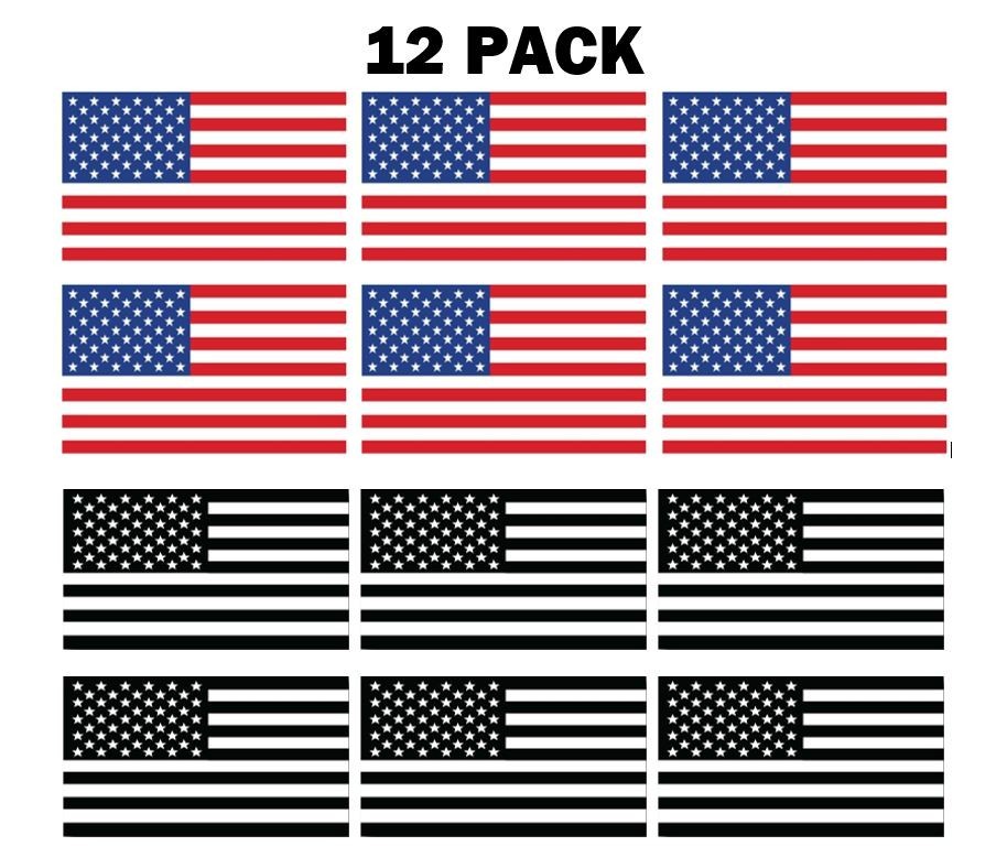 12 PACK! Reflective 3×5 American Flag Stickers, Set of 3" x 5" USA Decals Labels