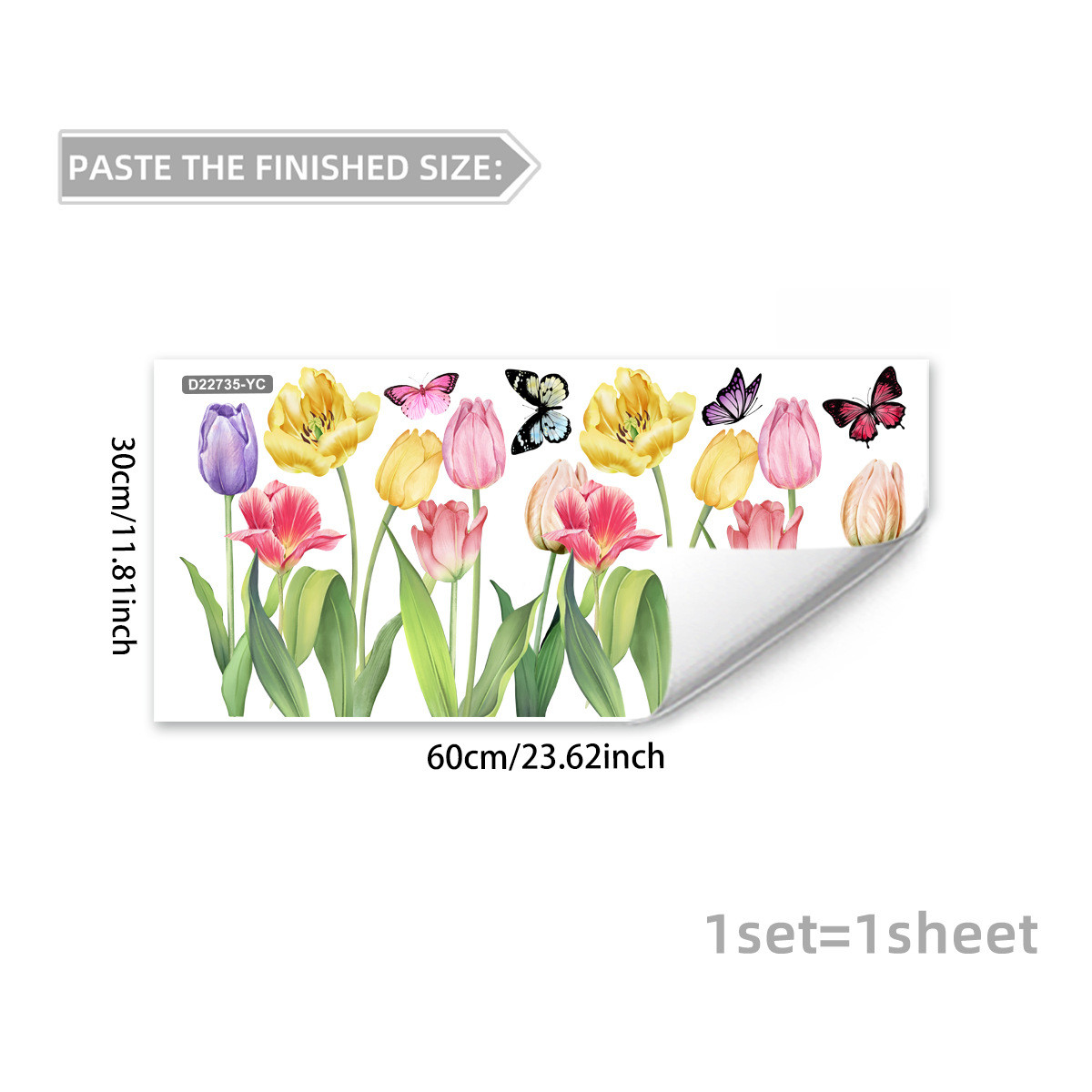 11.81 x 23.62 in Tulip Butterfly Static Window Decal PVC Reusable Glass Sticker