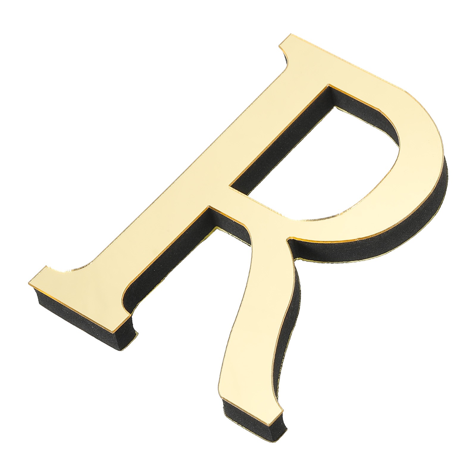 3D Acrylic Alphabet Mirror Wall Stickers Letter R Self-Adhesive Light Gold