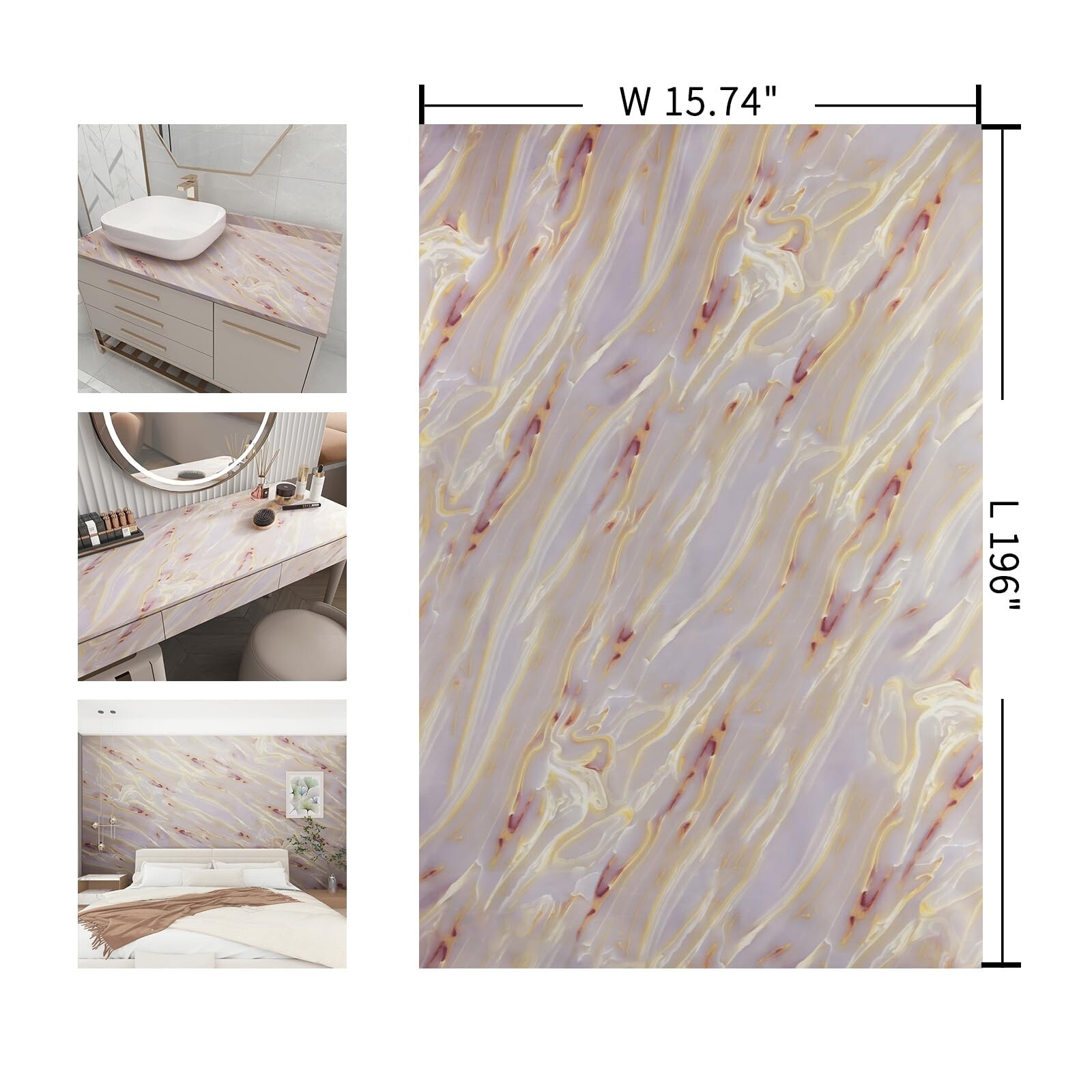 15.7"x196" Granite Gold White Marble Contact Paper Light Pink Peel and Stick …