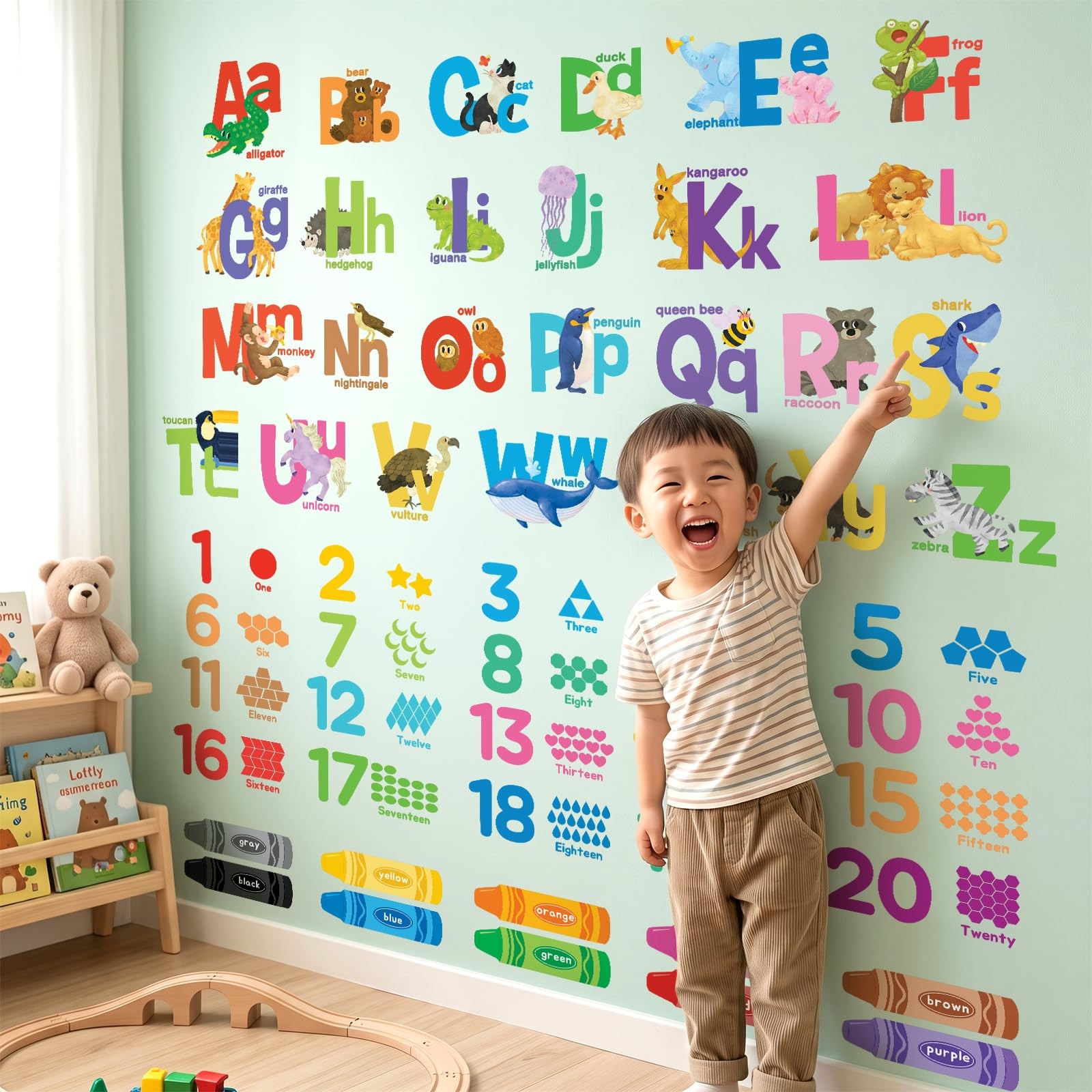 DS9-8091 Alphabet Numbers Crayon Wall Stickers Decals Kids Peel and Stick Rem…