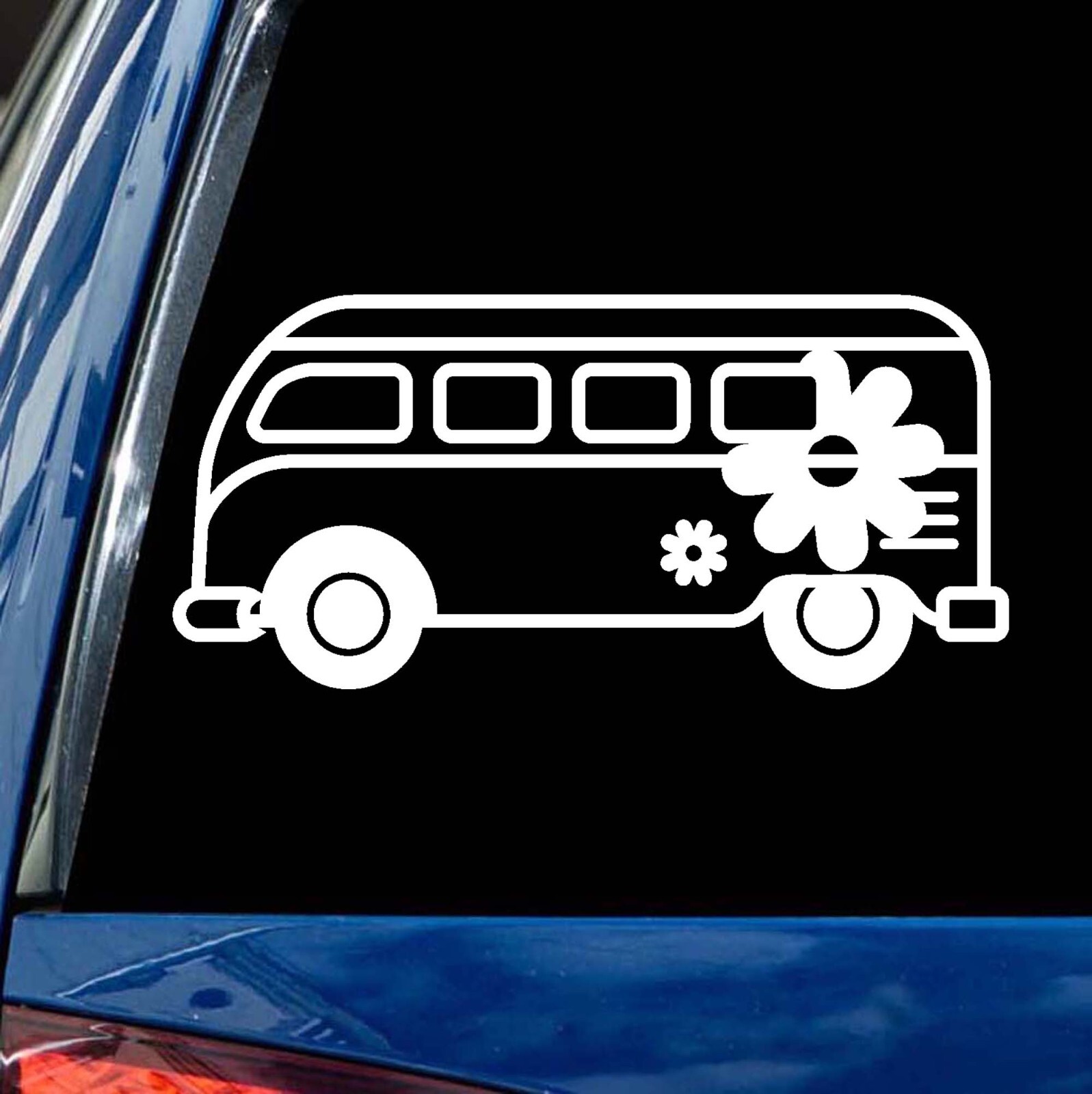 Hippie Bus Decal vinyl flower power retro 70s bumper sticker choice colors size