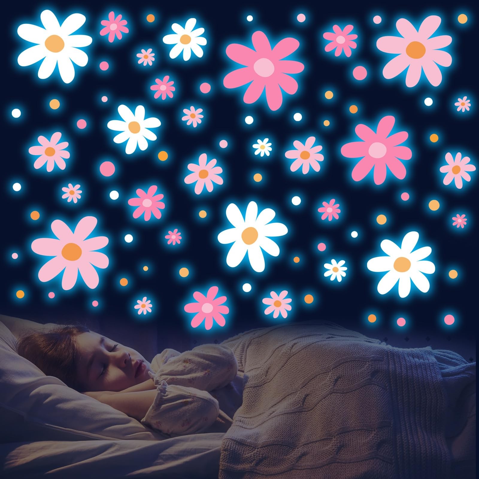 Glow in The Dark Big Daisy Wall Decals，Glowing Luminous Large Cute Daisy Wall…