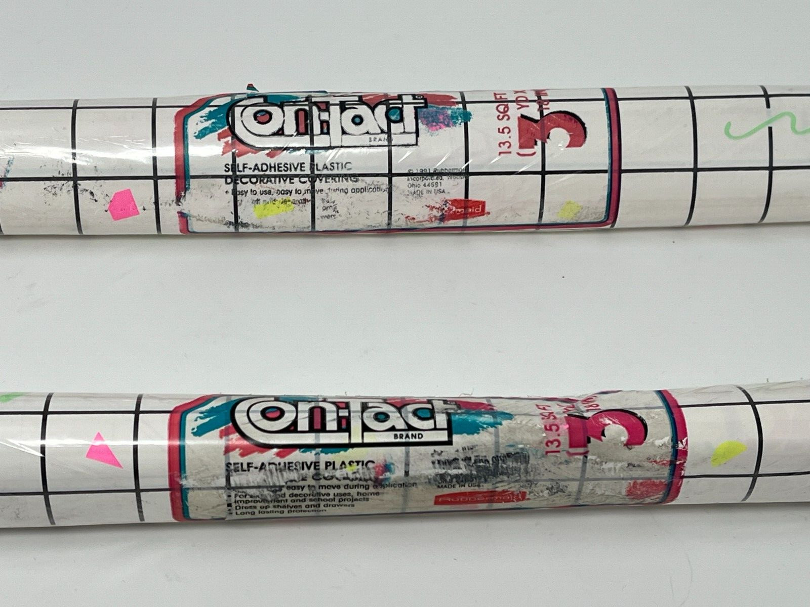 Vtg Con-tact Paper Self Adhesive Shelf Liner 80s Neon Geometric Grid Malibu 3yd