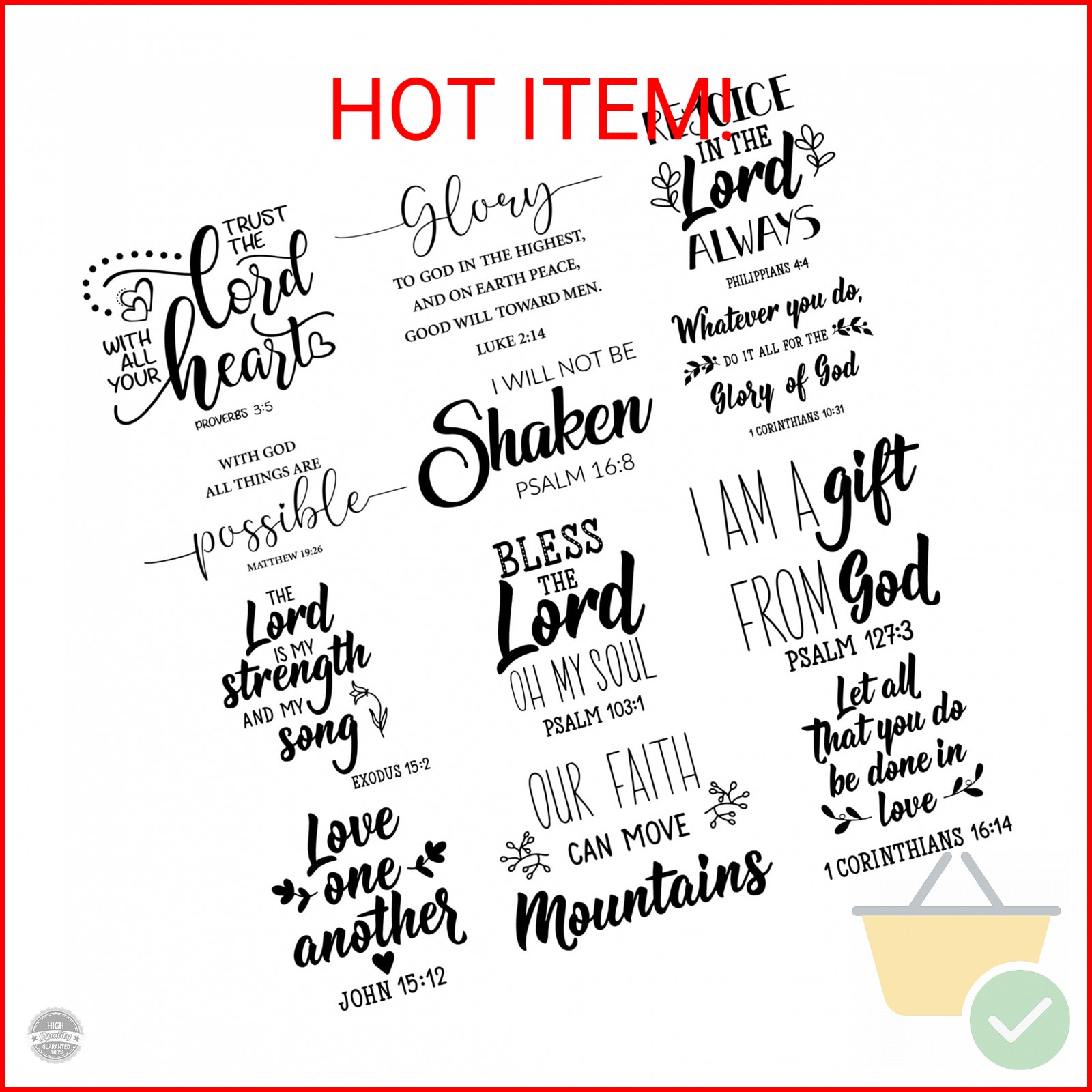 Sabary 12 Pcs Bible Verse Wall Decals Stickers Religious Scripture Wall Art Deco