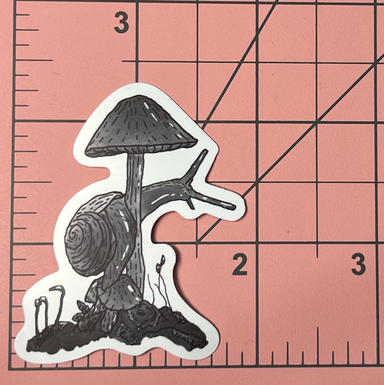 Snail Climbing a Mushroom – Black & White Vinyl Sticker Bomb Decal Hippie Earth