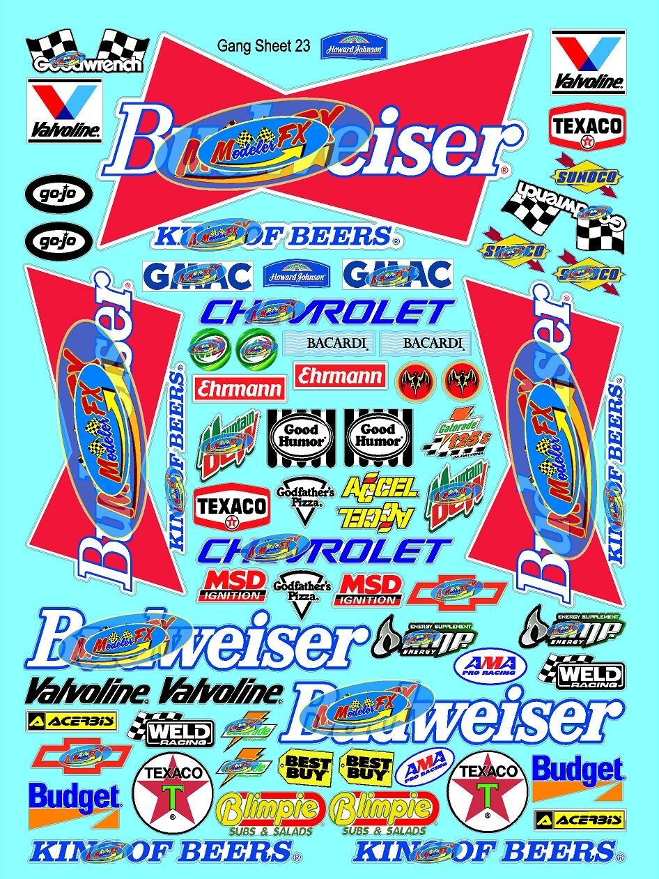 White Vinyl Sticker Sheet 23 bud-R/C MODEL Decal fits 1/24-1/16 Scale CUT weiser