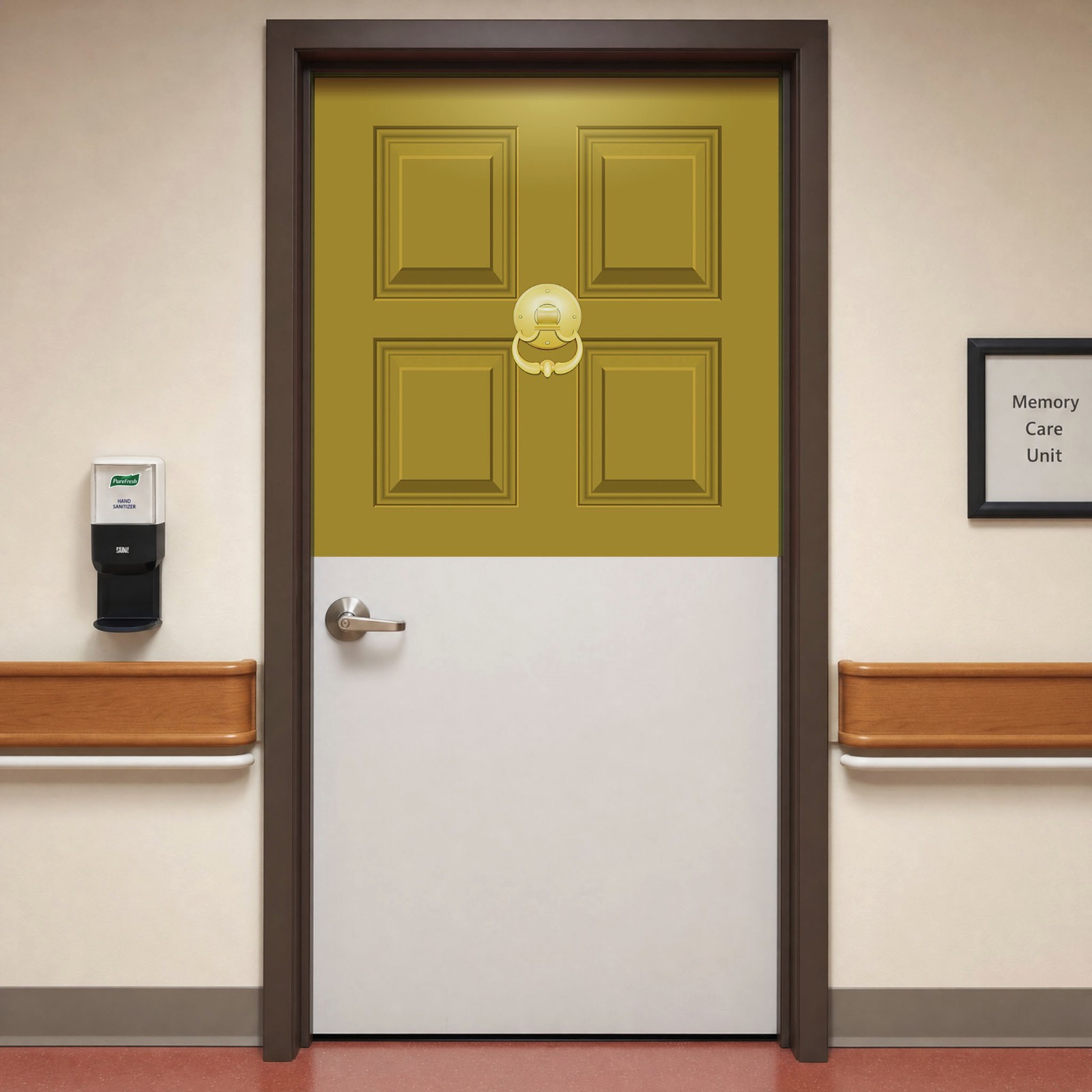 Set of Memory Care Top Half Door Wraps for Wayfinding, Custom Color Murals