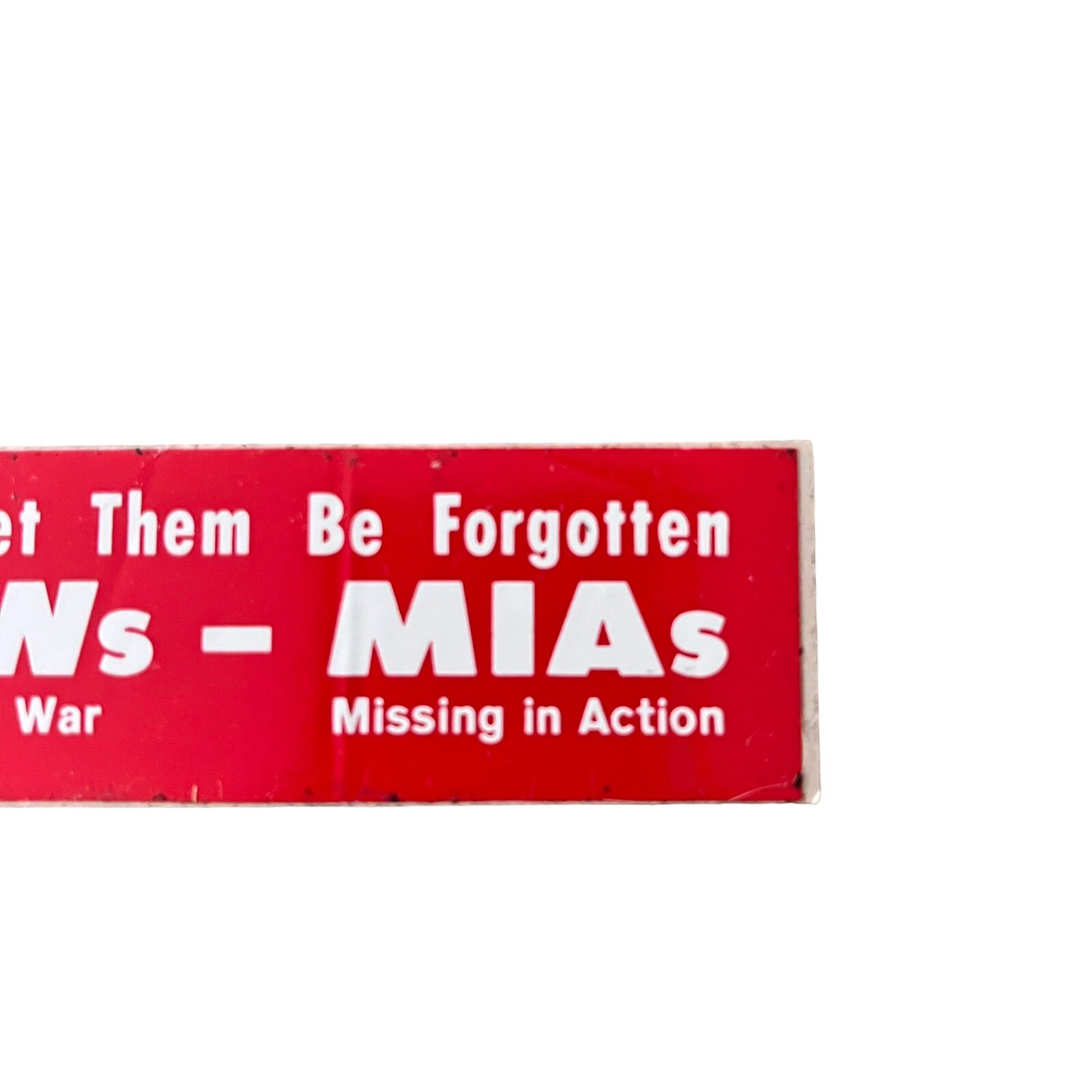 Vintage 1970’s Thick Vinyl POW / MIA Small 4”x1” Bumper Sticker – Vietnam Era